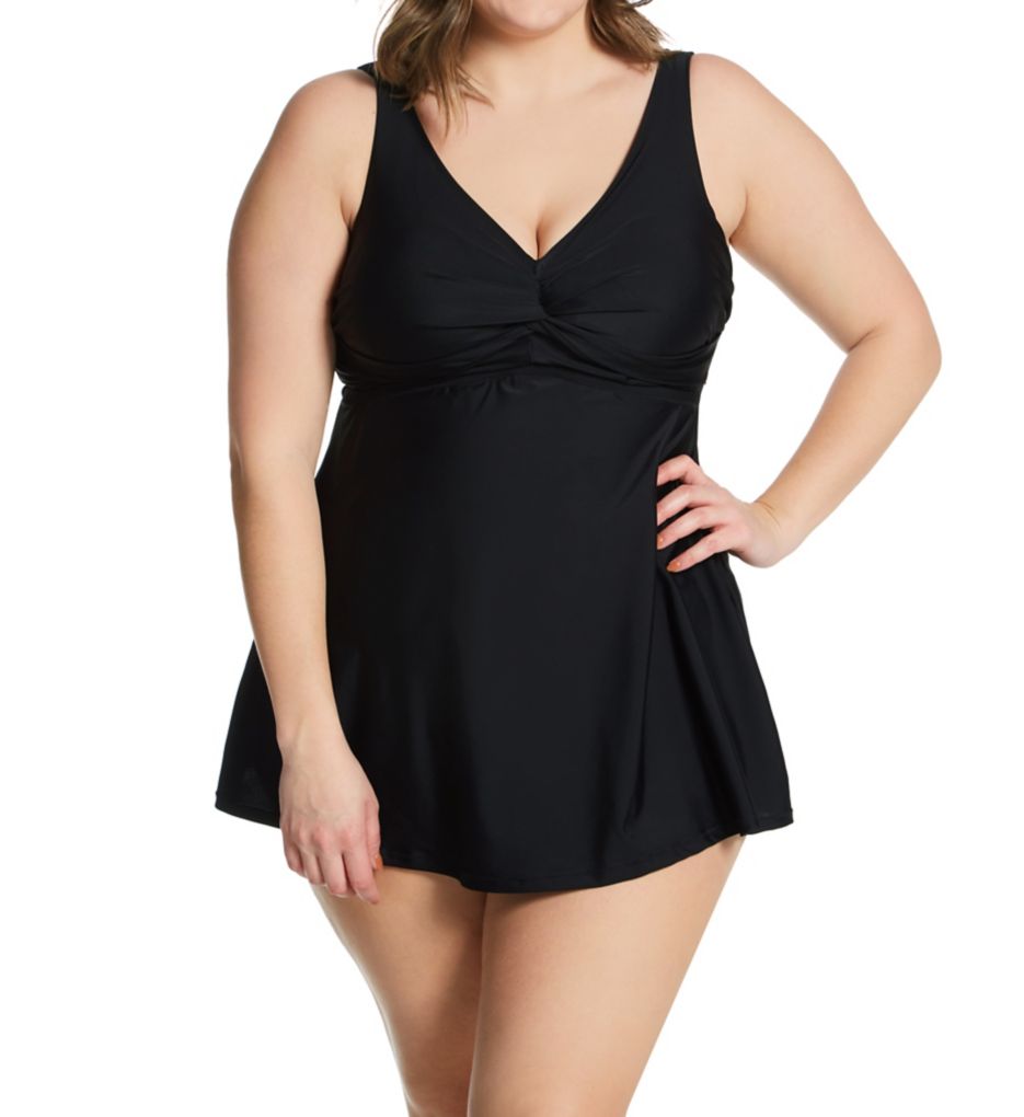 Raisins Curve Plus Atlantic Solids Lucia Plunge 1 Pc Swim Dress J840085 - Image 1