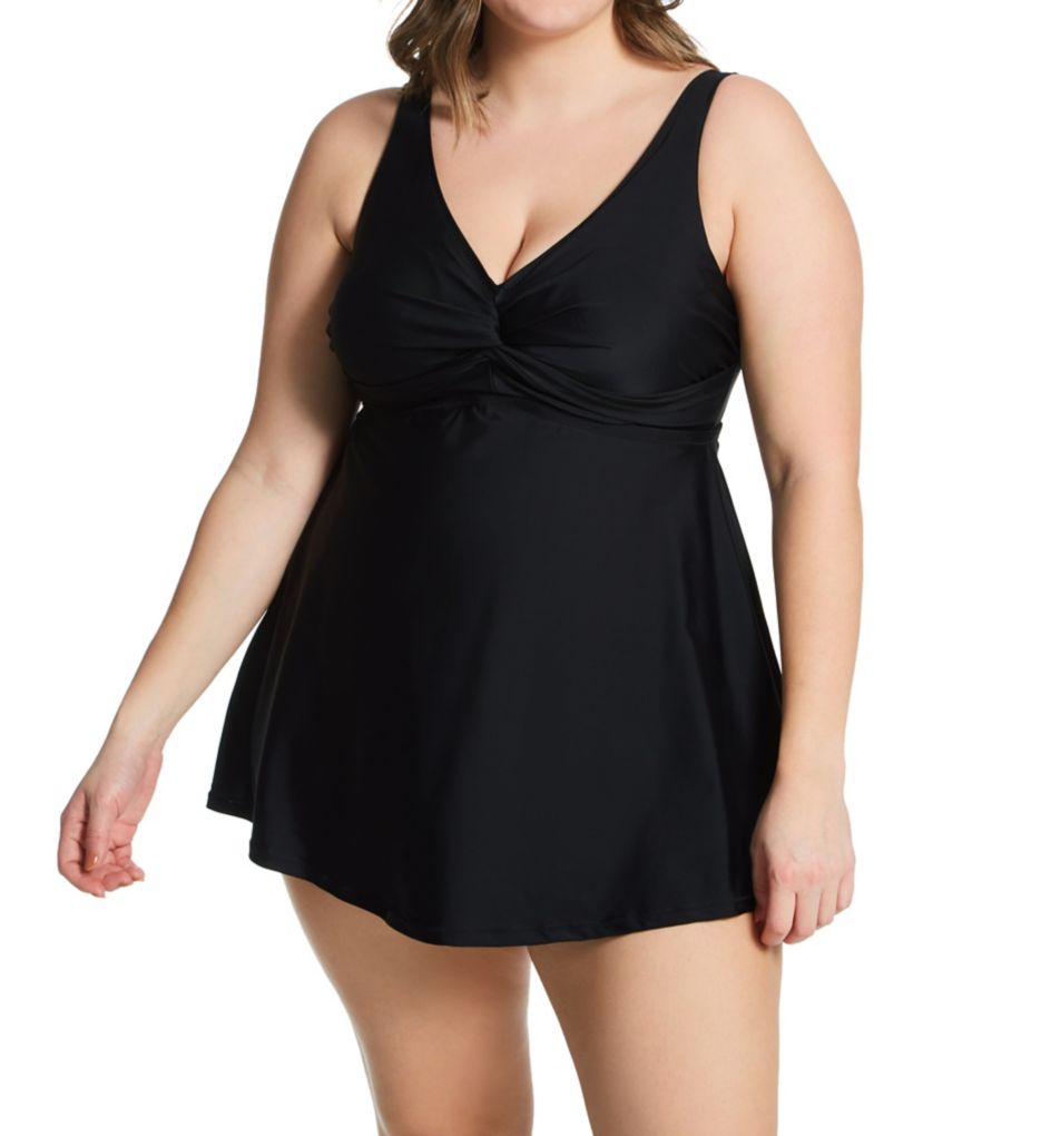 Atlantic Solids Lucia Plunge One Piece Swim Dress