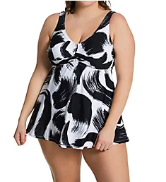 Plus Size Calaya Lucia V-Neck Swim Dress Black Ash 14W