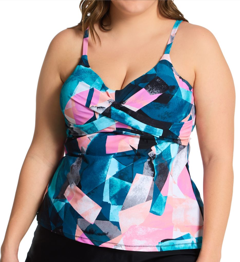 Raisins Curve Plus Size Art District Aries Tankini Swim Top Black Ash 16W  - Image 1