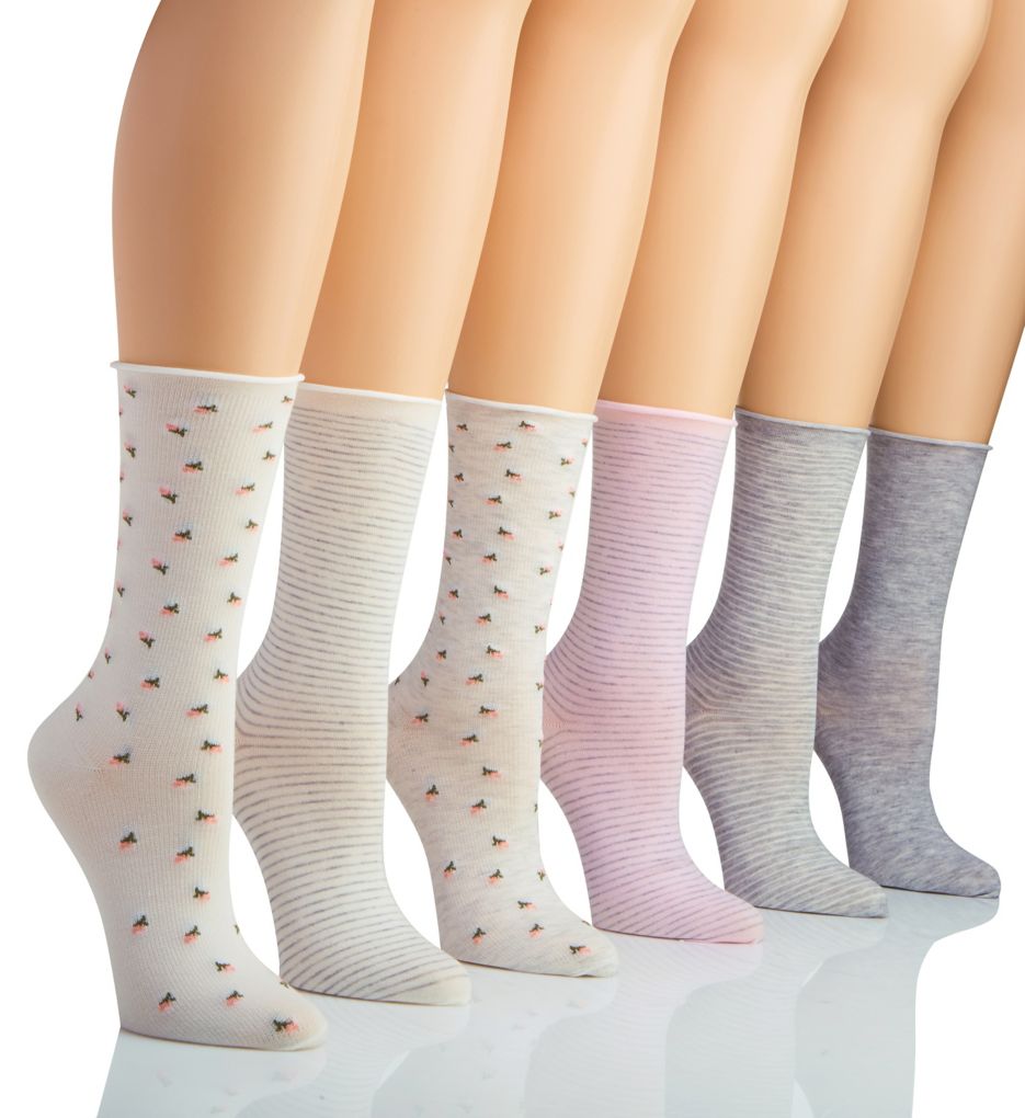 Waffle Floral Trouser Sock - 6 Pair Pack-gs