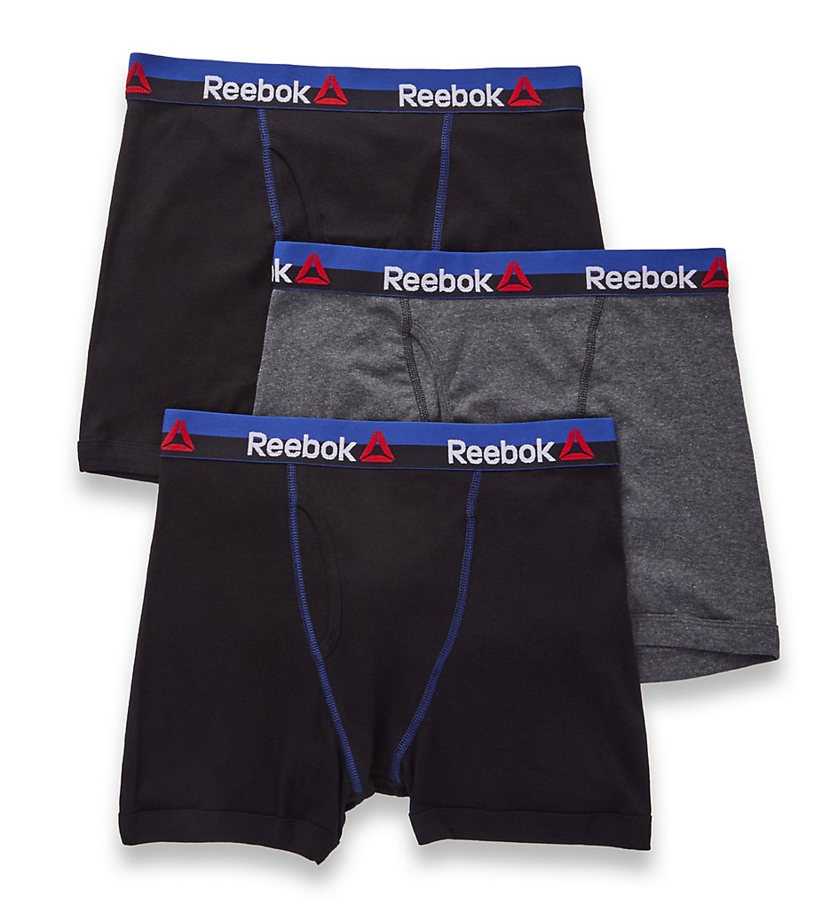 Reebok 173PB04 Cotton Boxer Briefs - 3 Pack (Black/Charcoal)