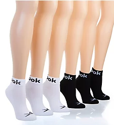 Logo Cuff Quarter Socks - 6 Pack Black/White O/S