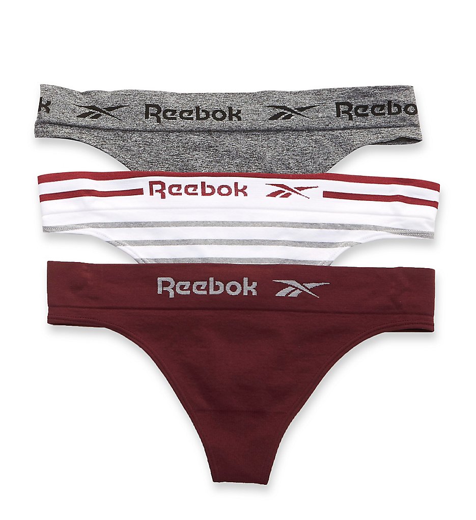 Reebok - Reebok 203UH01 Seamless Thongs - 3 Pack (Stripe/Fig/Charcoal XL)