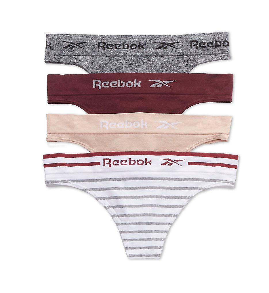 Reebok : Reebok 203UH05 Seamless Thongs - 4 Pack (Stripe/Rose/Fig/Char L)