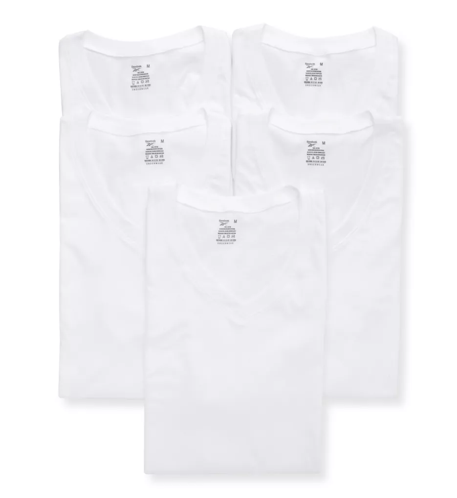 Sport Cotton Jersey V-Neck T-Shirts - 5 Pack WHT S