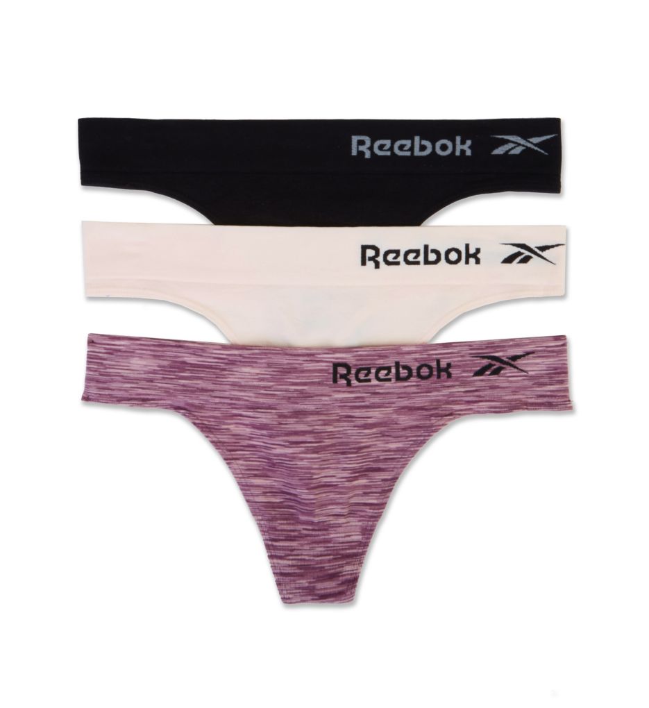 Reebok Women's Seamless Thong Panty - 3 Pack in Figspacedye/Sftpnk/Blk | Size Large | HerRoom.com