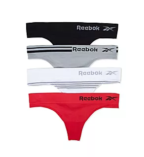 Seamless Thong - 4 Pack Crim/WhtStripe/Mon/Blk L