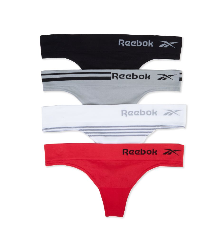 REEBOK XLarge 4-Pack Performance Seamless G-String Thong Panties  Black/Gray/Red