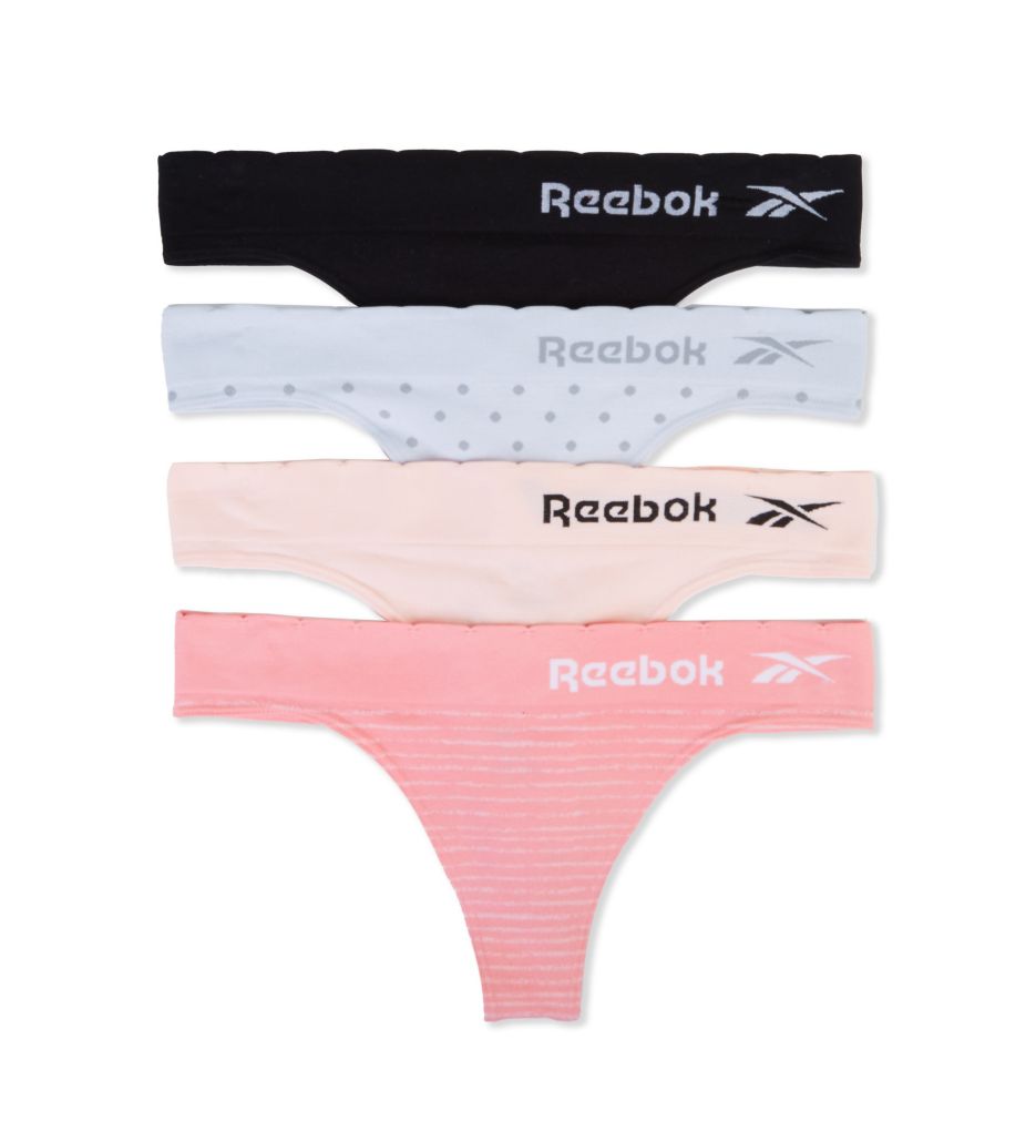 Reebok Women's Seamless Thong Panty - 4 Pack in Peonstr/Whtdt/Lotus | Size Large | HerRoom.com