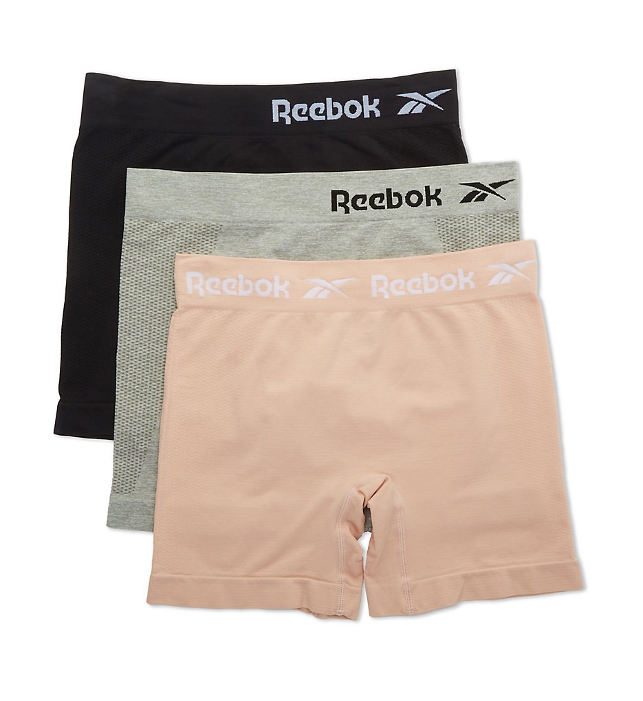 Reebok >> Reebok 213UH72 Seamless Long Leg Boyshort Panty - 3 Pack (Rose/Grey/Black S)