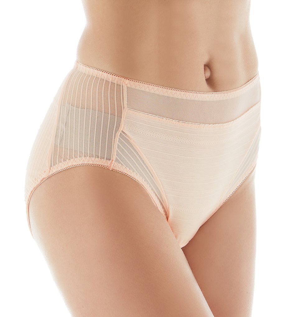 Rhonda Shear - Rhonda Shear 3903 Striped Mesh Detail Brief Panty (Peachy Pink S)
