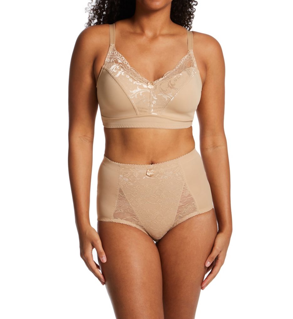 Women's Rhonda Shear 3999 Pin-Up Lace Front Brief Panty (Beige 2X)