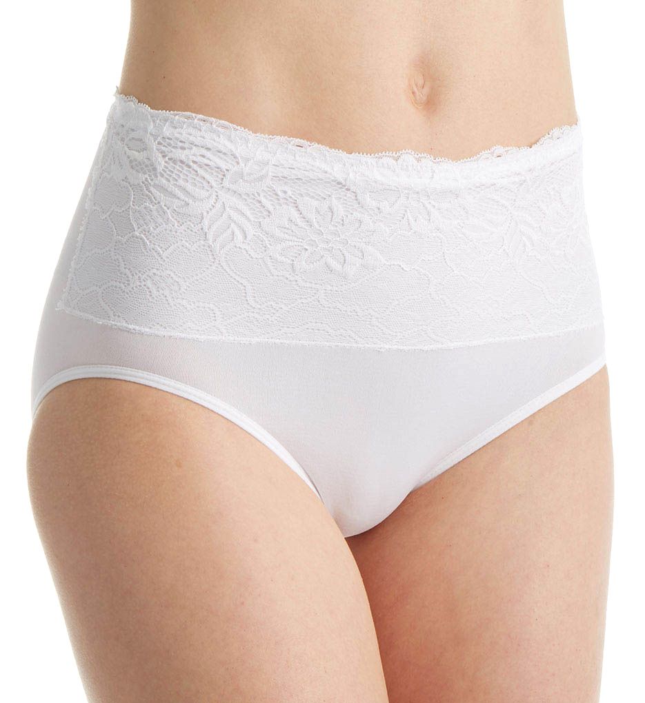 Rhonda Shear (1902601): Rhonda Shear 4220 Seamless Brief Panty with Lace Overlay (White 2X)