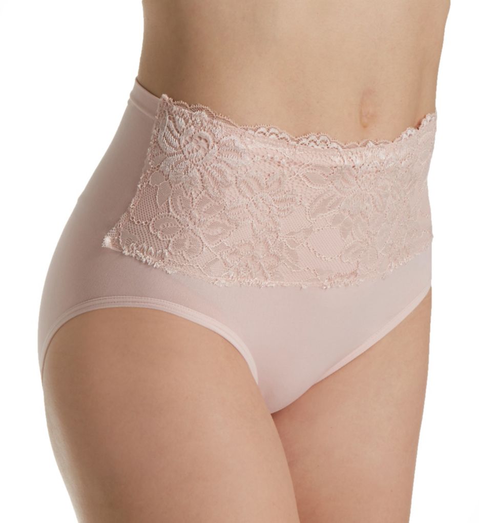 Seamless Brief Panty with Lace Overlay Misty Lilac S by Rhonda Shear