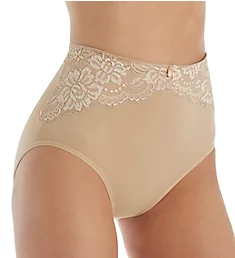 Seamless High Waist Lace Trim Brief Panty Nude S