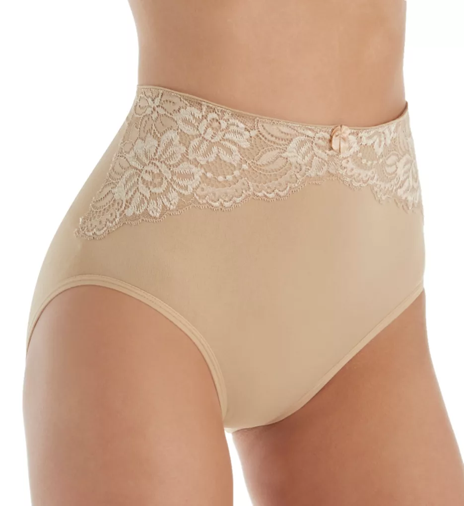 Seamless High Waist Lace Trim Brief Panty Nude S