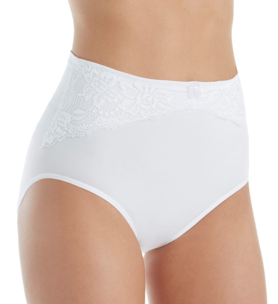 Rhonda Shear : Rhonda Shear 4221 Seamless High Waist Lace Trim Brief Panty (White XL)