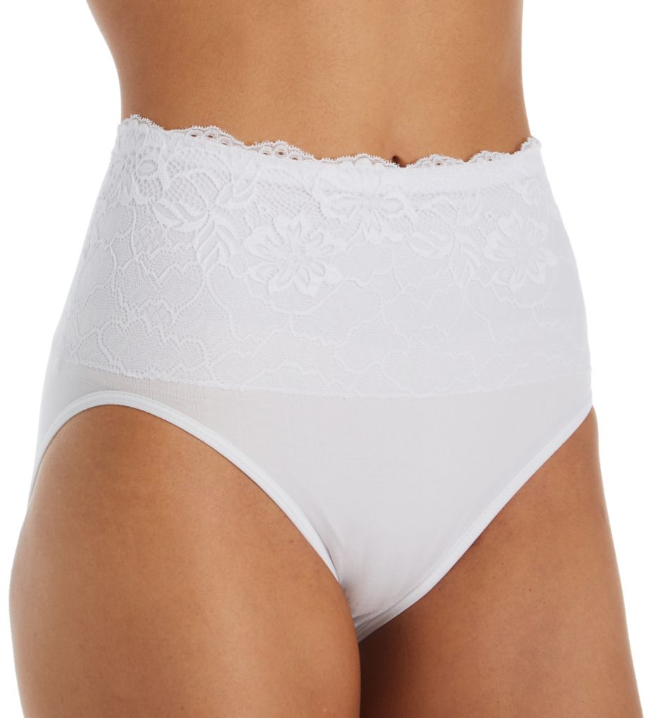 Rhonda Shear : Rhonda Shear 4225 Cotton Blend Seamless Brief with Lace Overlay (White S)