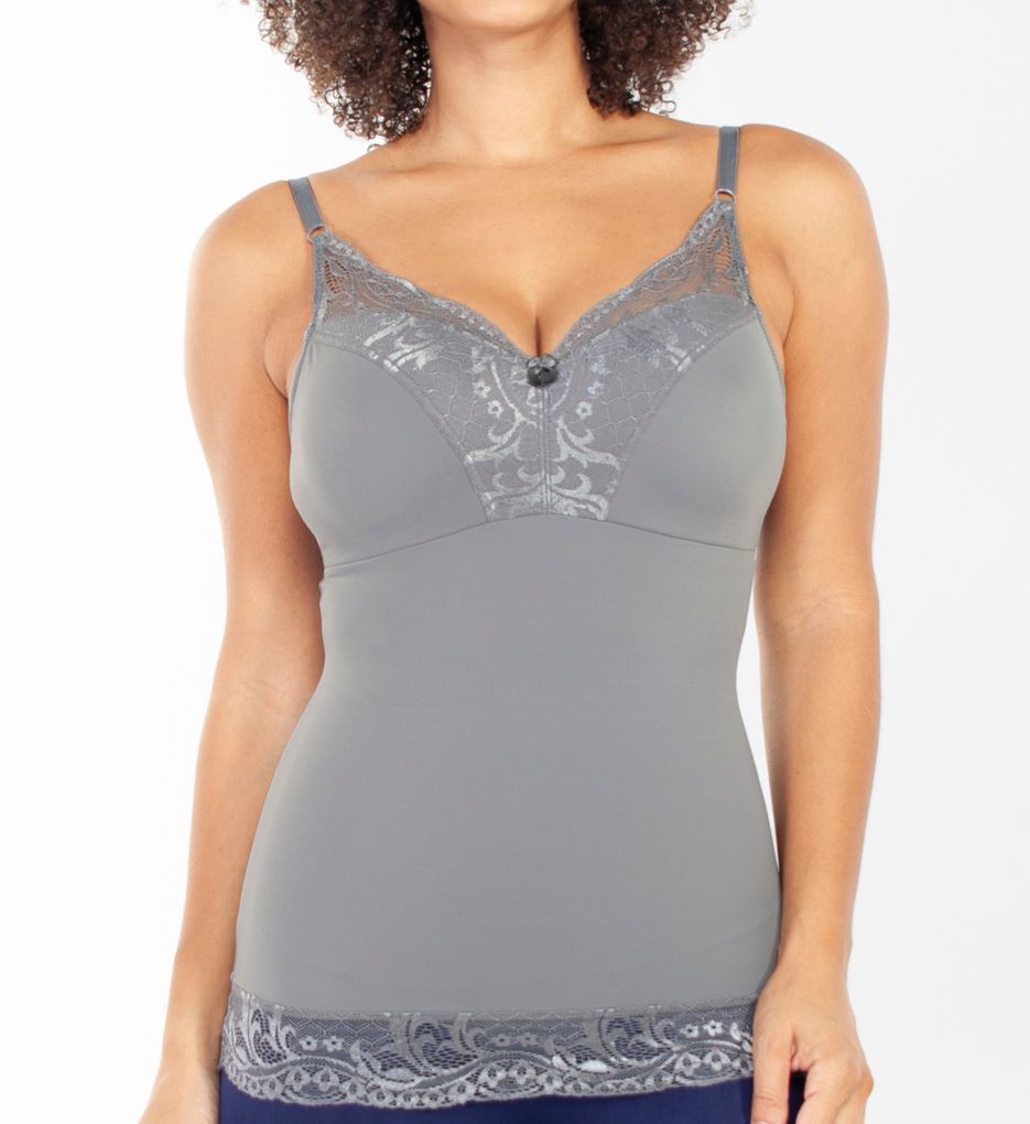 Rhonda Shear : Rhonda Shear 6674 Pin Up Smoothing Tank with Built in Bra (Charcoal S)