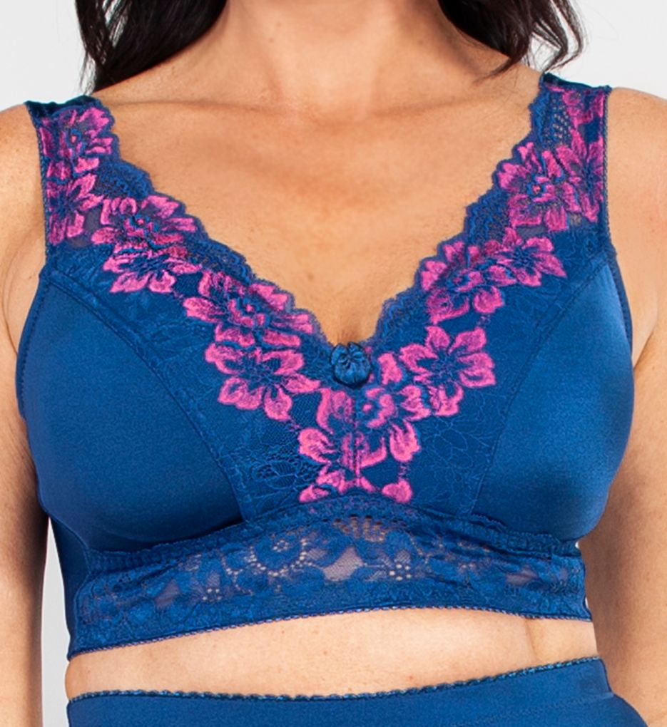 Rhonda Shear : Rhonda Shear 672BP Pin Up Lace Leisure Bra with Removable Pads (navy/raspberry 3X)