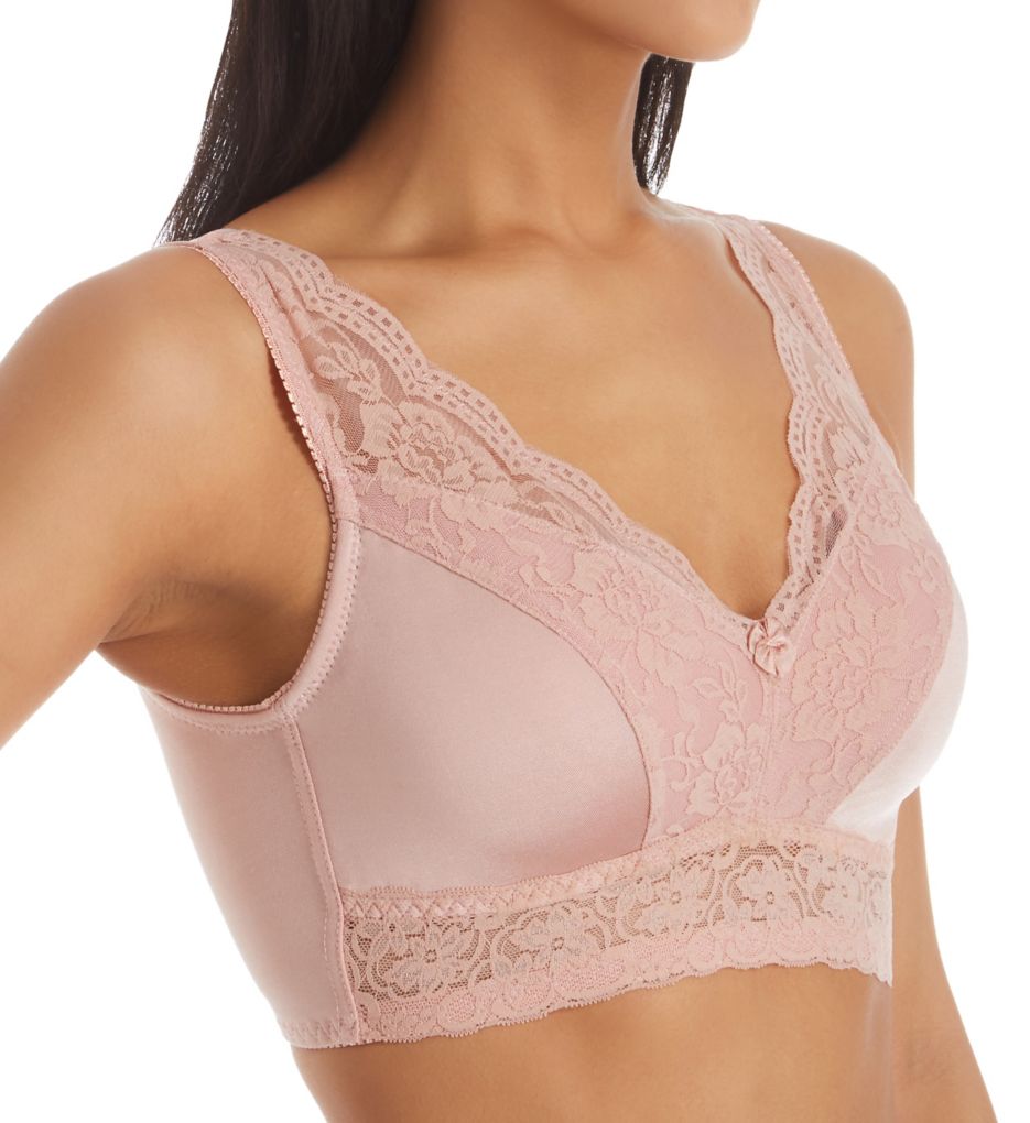 Ahh Pin-Up Lace Leisure Bra with Removable Pads Rose Blush 3X by Rhonda  Shear