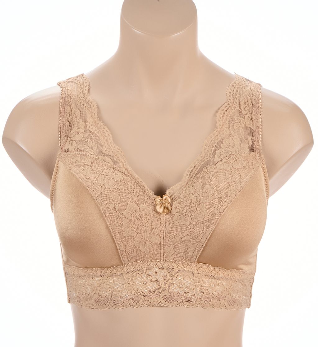 Rhonda Shear Ahh Pin-Up Lace Leisure Bra with Removable Pads Beige 1X  - Image 1