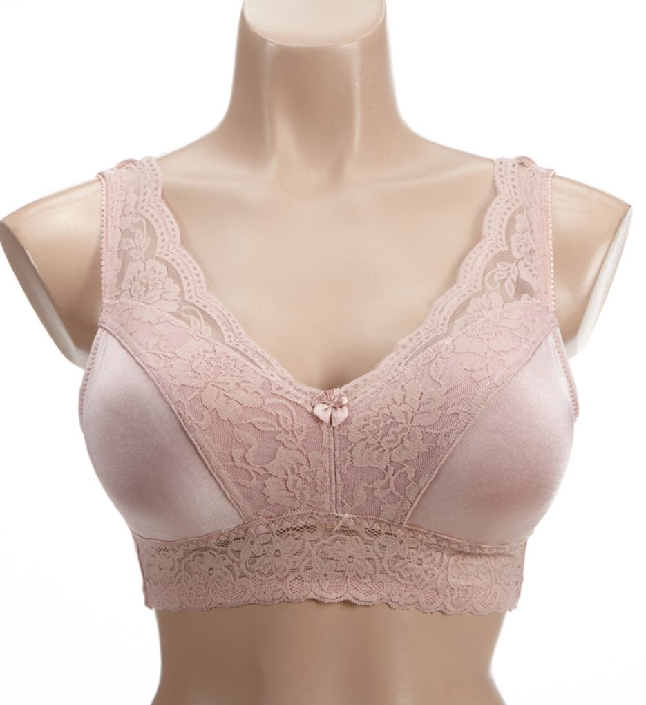 Ahh Pin-Up Lace Leisure Bra with Removable Pads Rose Blush 3X by Rhonda  Shear