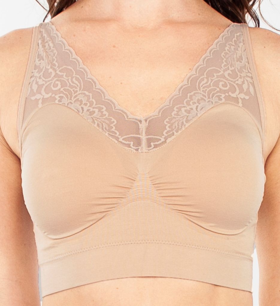 Seamless Leisure Bra with Lace Neckline Nude M by Rhonda Shear