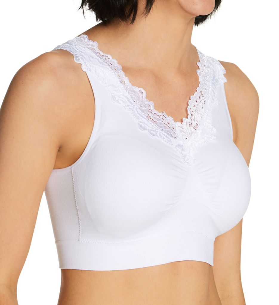 Rhonda Shear : Rhonda Shear 9217 Lace Trim Longline Ahh Bra (White 1X)