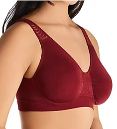 Seamless Underwire Bra with Lace Strap Inset Burgundy XS