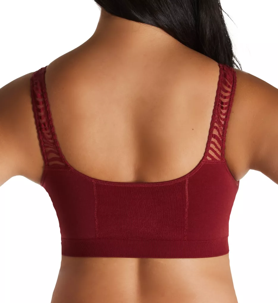 Seamless Underwire Bra with Lace Strap Inset Burgundy XS