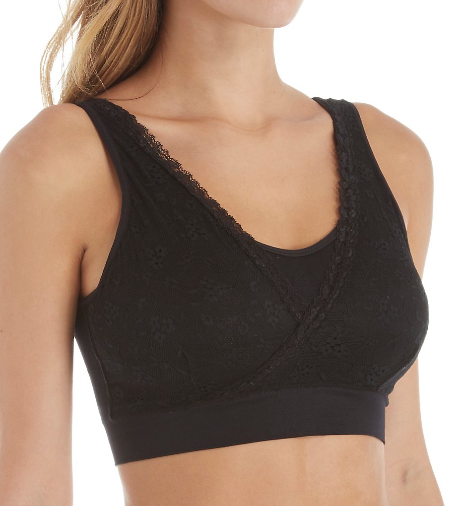 Rhonda Shear 9348 Seamless Ahhlette Bra with Lace Crossover (Black)