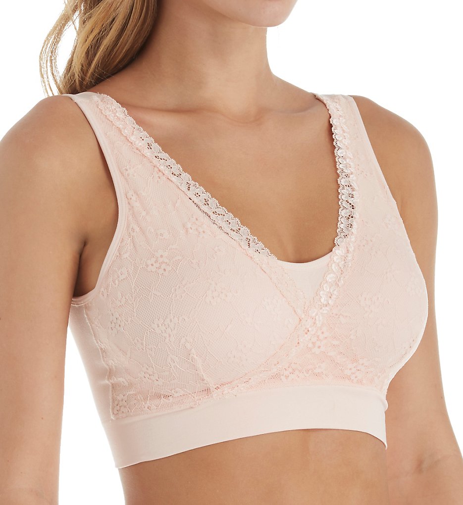 Rhonda Shear 9348 Seamless Ahhlette Bra with Lace Crossover (Pink)