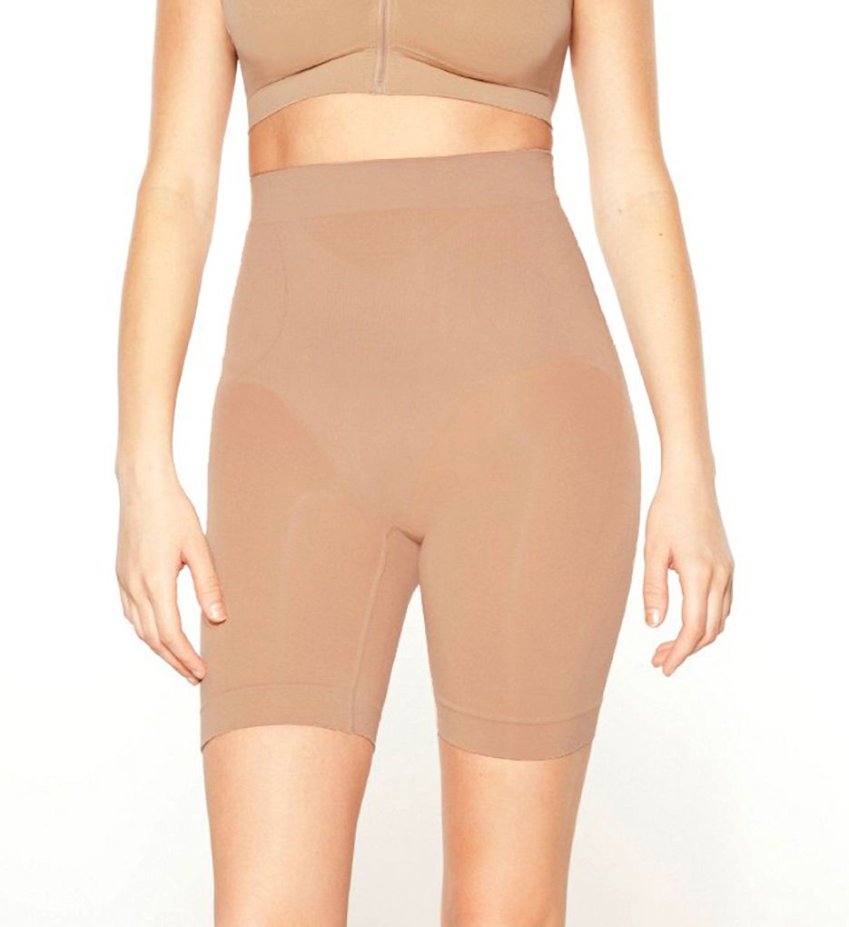 Rhonda Shear Women's High Waist Smoothing Long Leg Panty in Beige | Plus Size XL | HerRoom.com