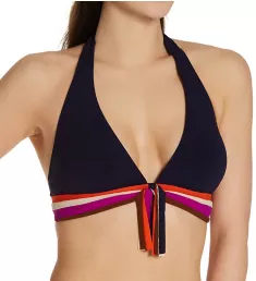 Billie Front Tassel Halter Swim Top Navy Multi L