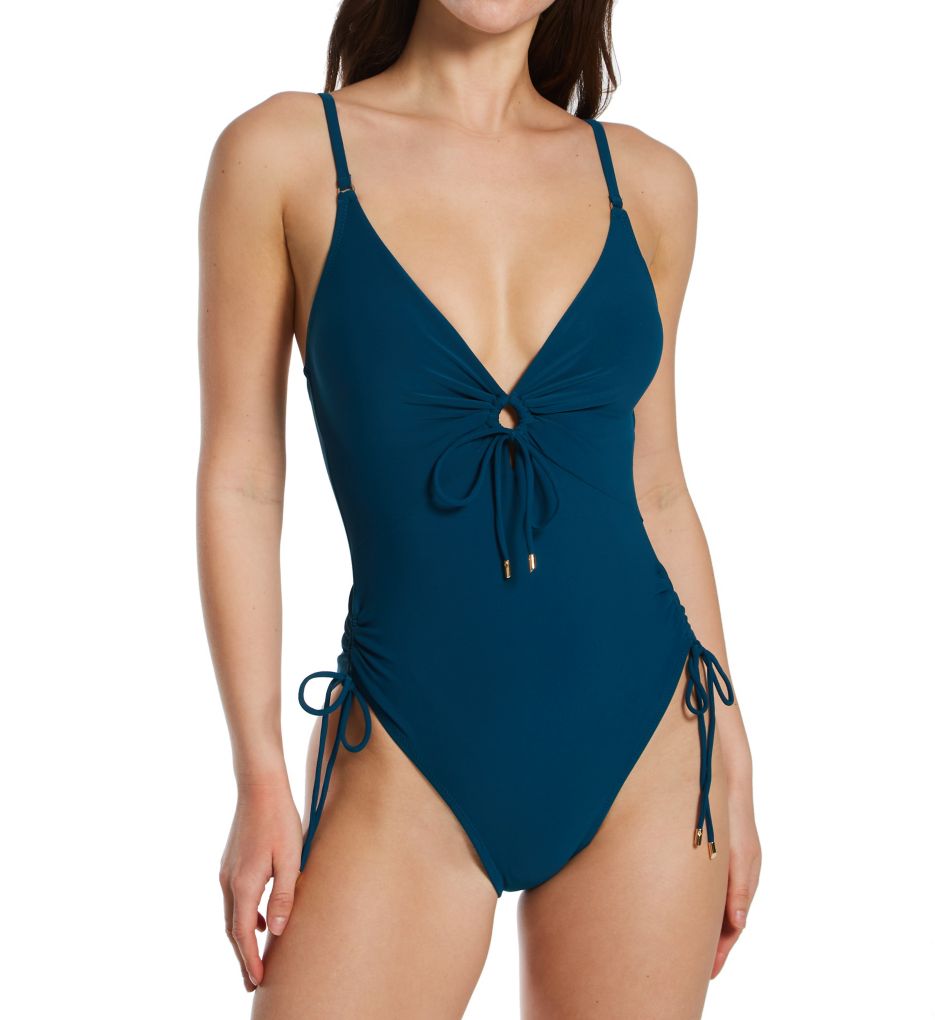 Sunflair Blue Henry Bandeau One Piece Swimsuit – Blue Floral (Style: 72204)