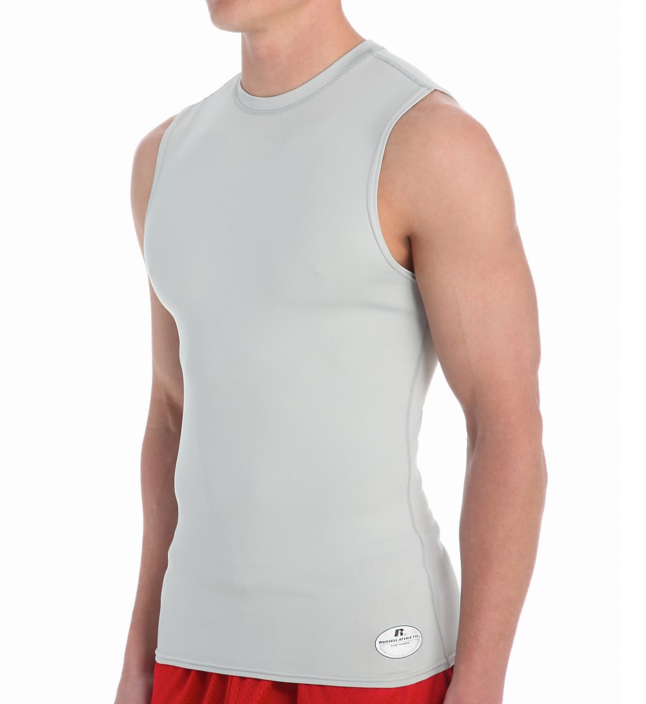 Russell 2P2S2MK Stock Performance Sleeveless Compression Crew (Gridiron Silver)