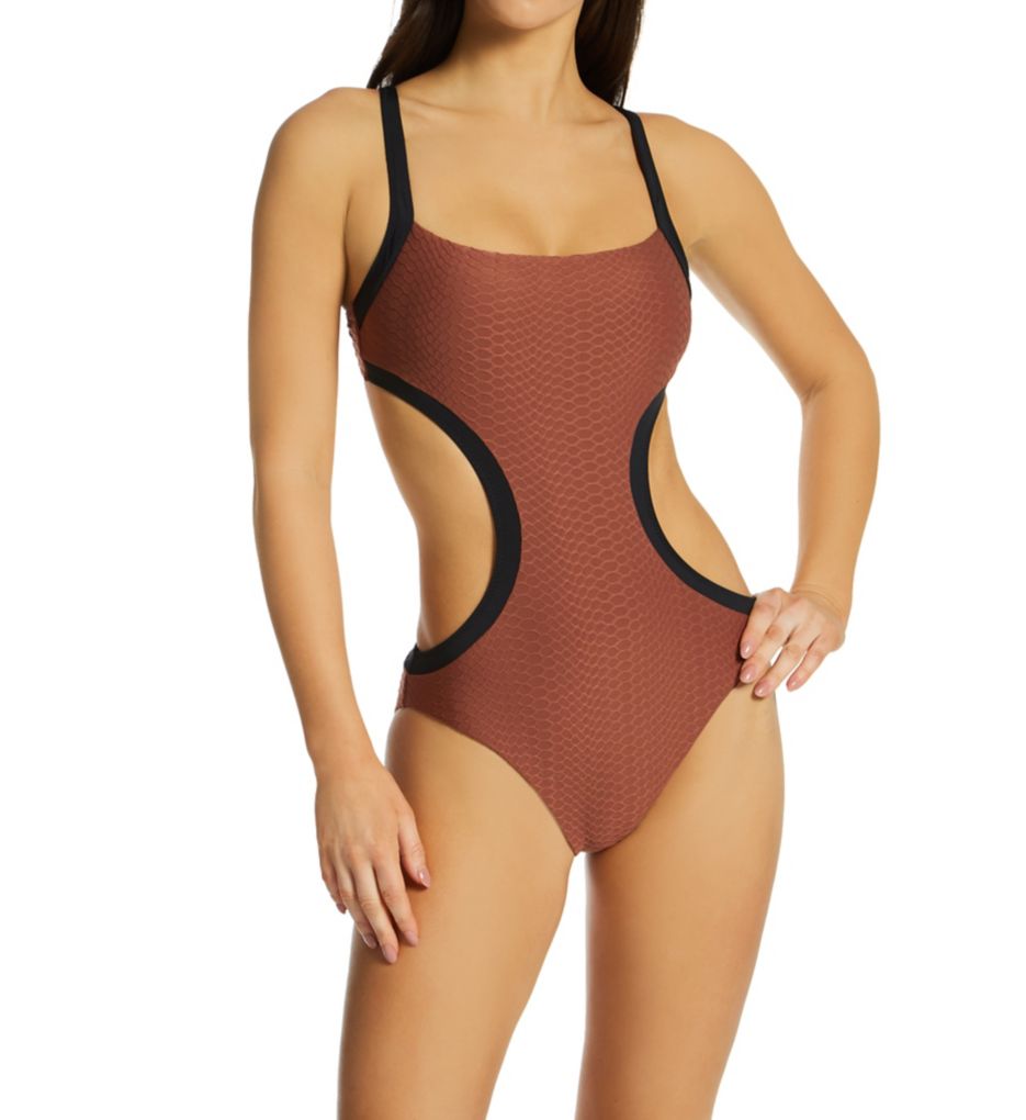 Snake Bite Mod Square Neckline Monokini Swimsuit-gs