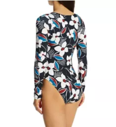 Moody Blooms Long Sleeve High Leg One Pc Swimsuit