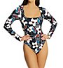 Sanctuary Moody Blooms Long Sleeve High Leg One Pc Swimsuit