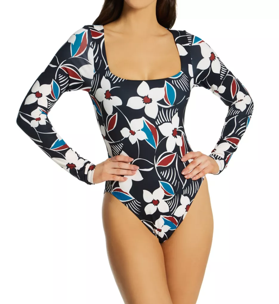 Moody Blooms Long Sleeve High Leg One Pc Swimsuit