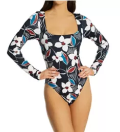 Moody Blooms Long Sleeve High Leg One Pc Swimsuit