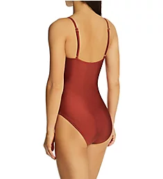 Glistening in Sun Solids Cutout One Pc Swimsuit Roasted Red XS