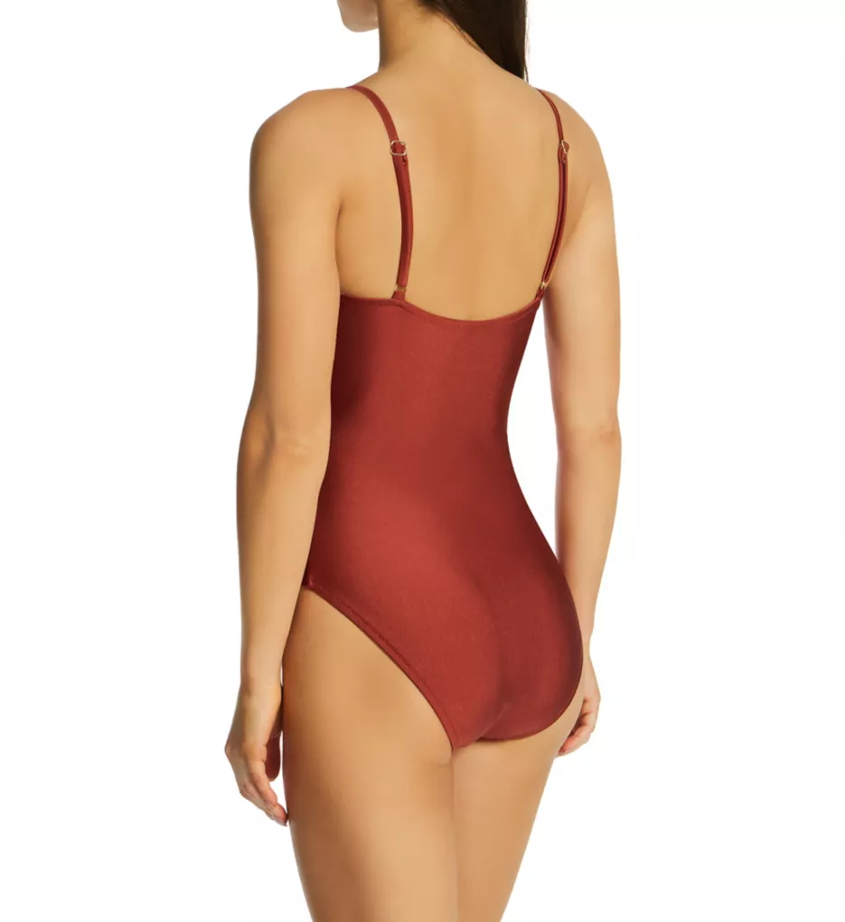Glistening in Sun Solids Cutout One Pc Swimsuit Roasted Red XS