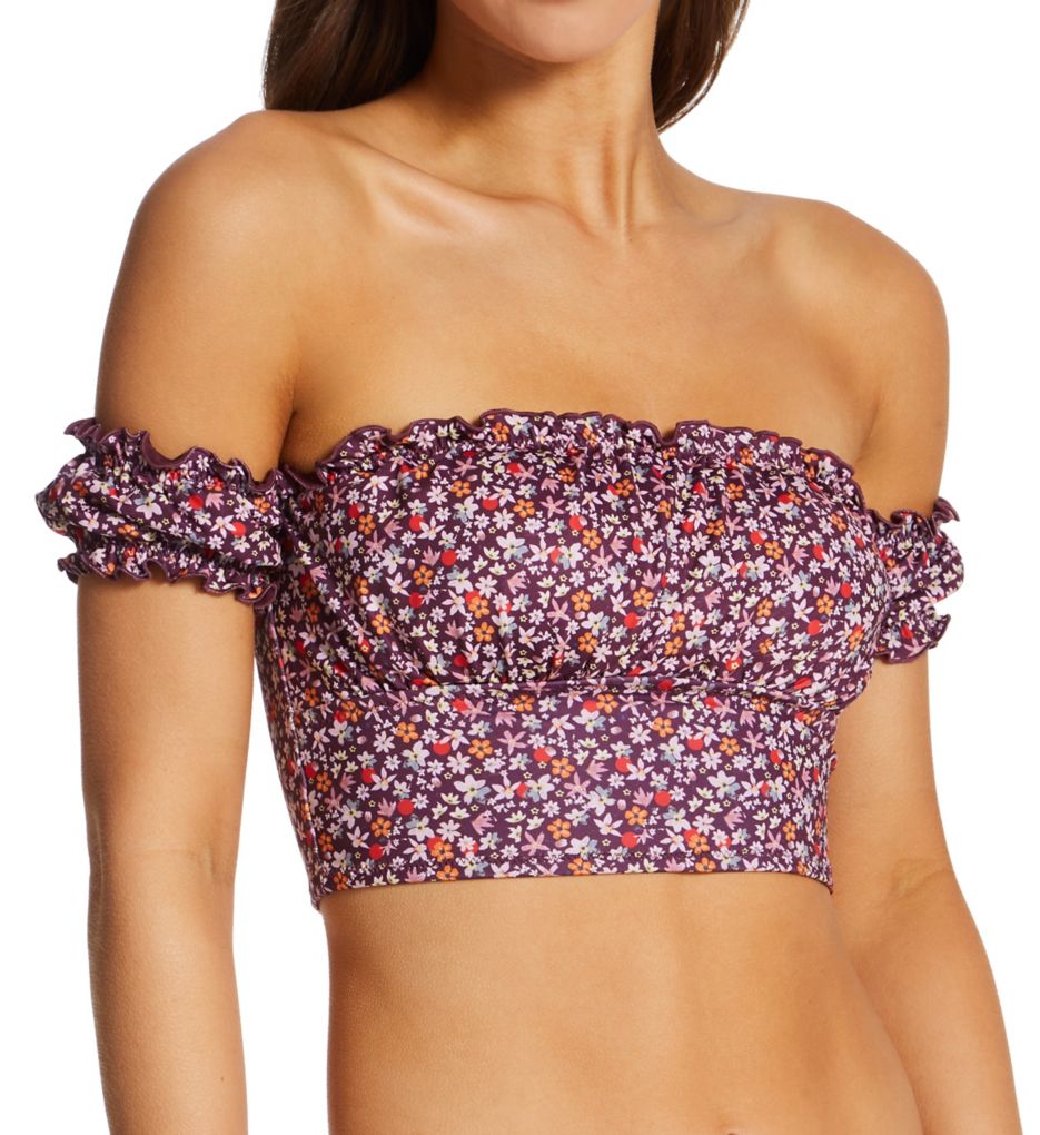 Micro Garden Dot Peasant Off The Shoulder Swim Top-fs