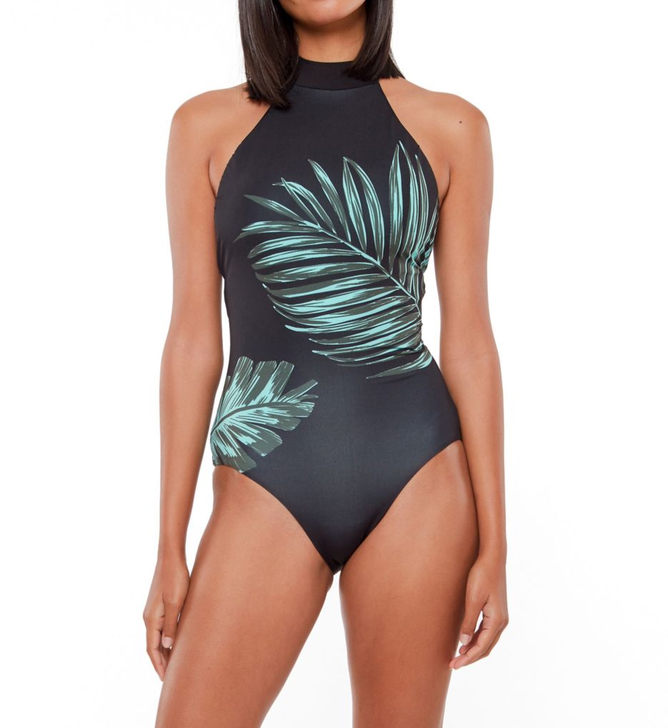Tropical Snake Deep-Neck Padded One-Piece Swimsuit 