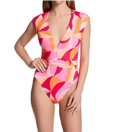 Shell Abstract Cap Sleeve Mio One Piece Swimsuit Island Pink XS