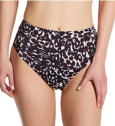 Stay Cool Leopard Banded High Leg/Rise Swim Bottom Multi S