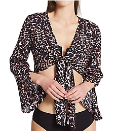 Stay Cool Leopard Knot Front Cover Up Top Multi XS